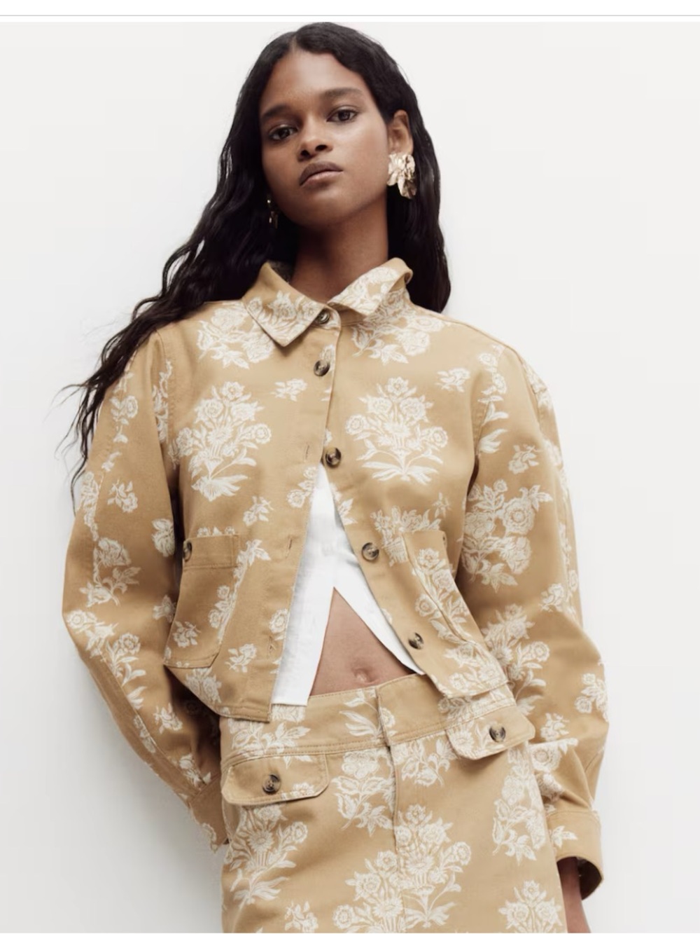 H&M Tan & White Floral Shacket NWT